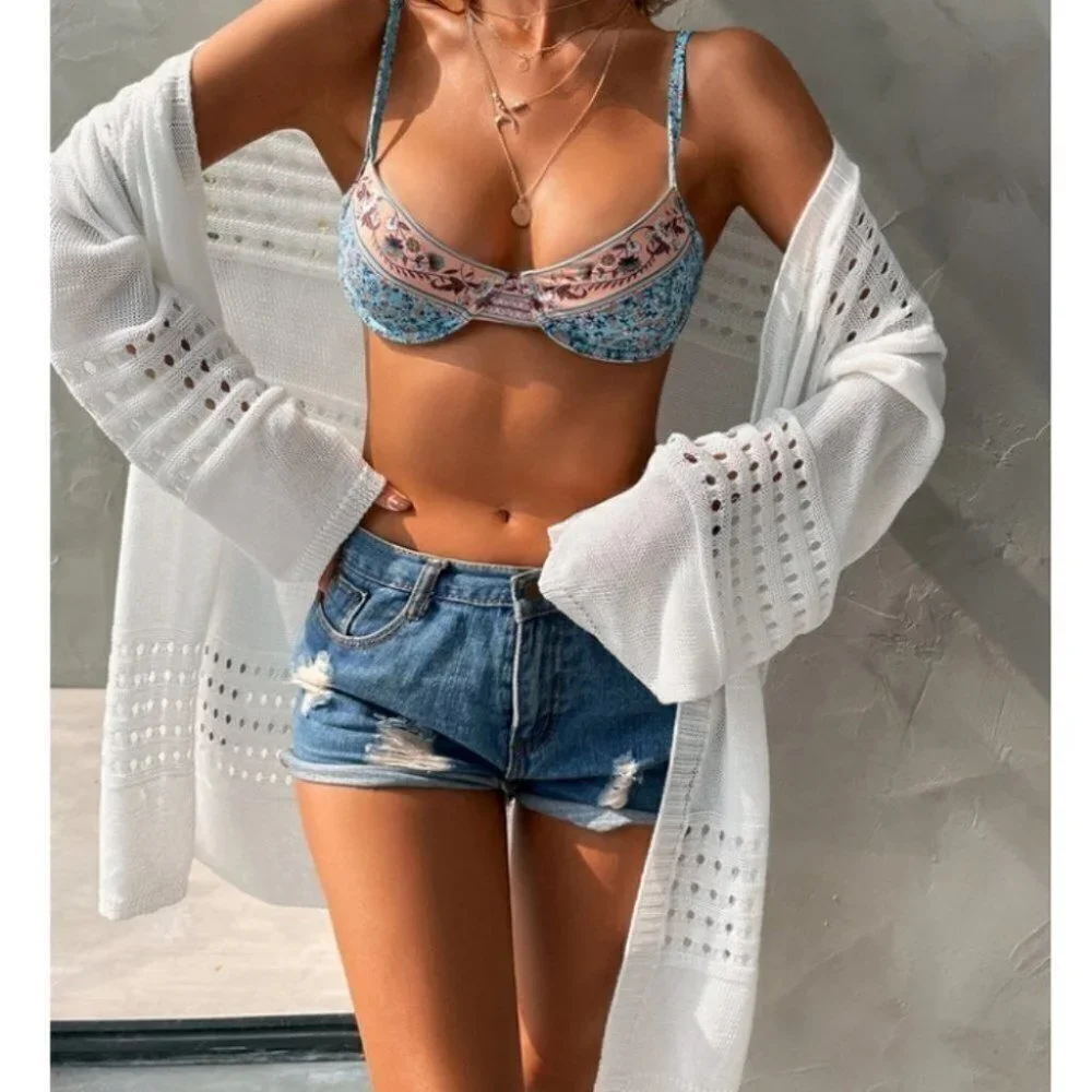 light Weight Casual Open Front Cardigan White